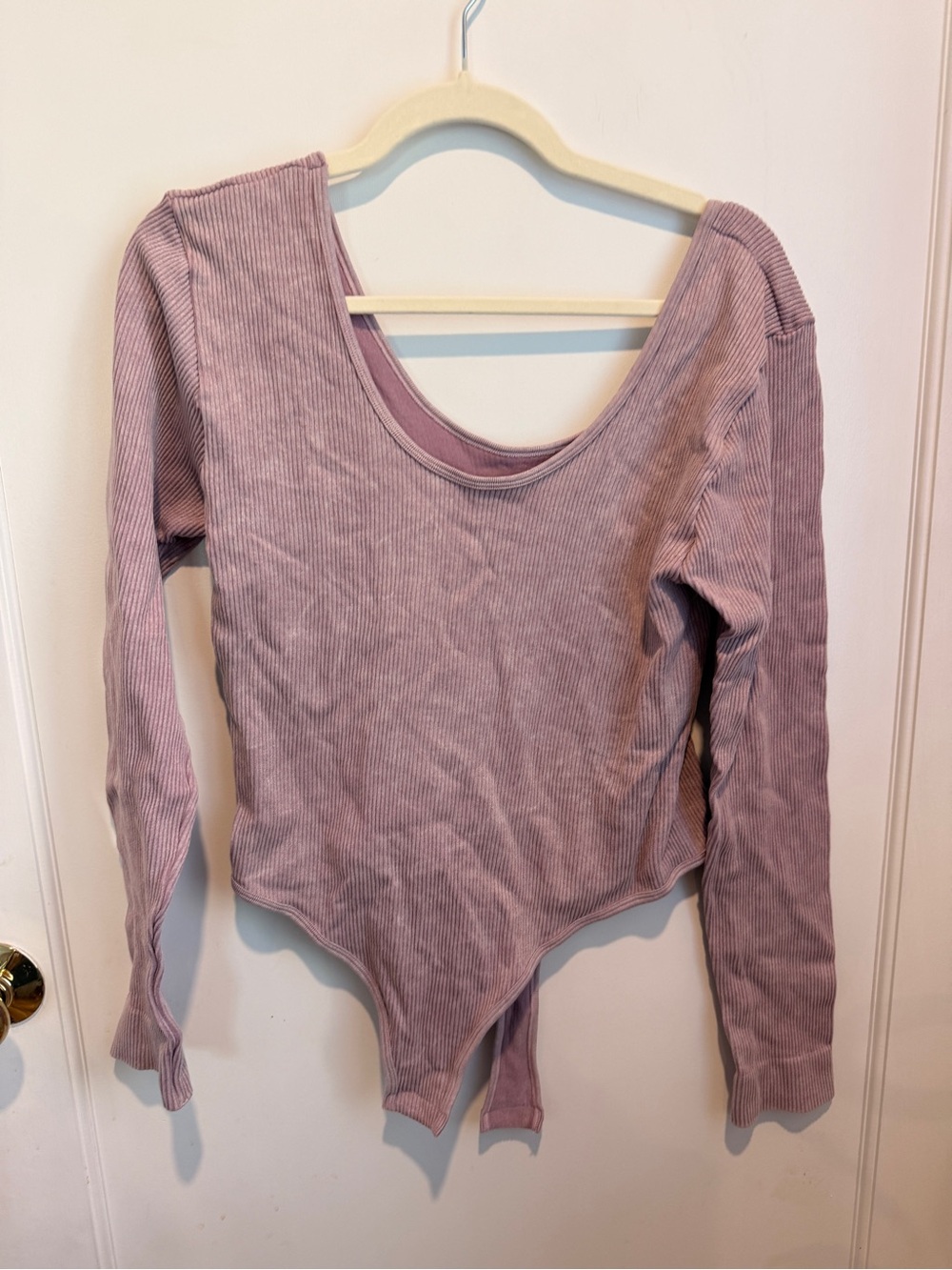 Primark Ribbed Scoop Neck Long Sleeve Bodysuit - Mauve